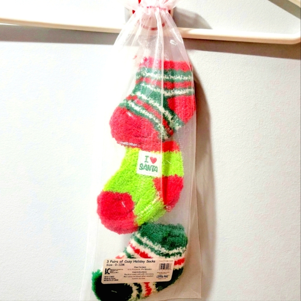 NEW Little Me Cozy Holiday Socks 3 Pairs Size 0 - 12 M
